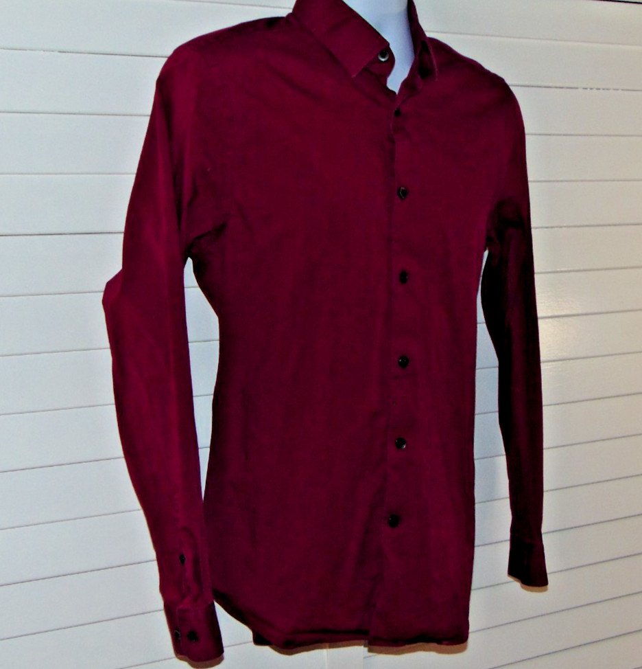 Express 1MX Fitted Deep Red Button Down Men's Shi… - image 3