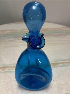 Vtg Mid Century Modern Aqua Tear drop Genie Bottle Decanter Bud Vase W/stopper