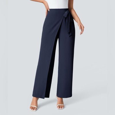 Halara High Waisted Tie Side Invisible Zipper Wide Leg Work Pants Small Tall