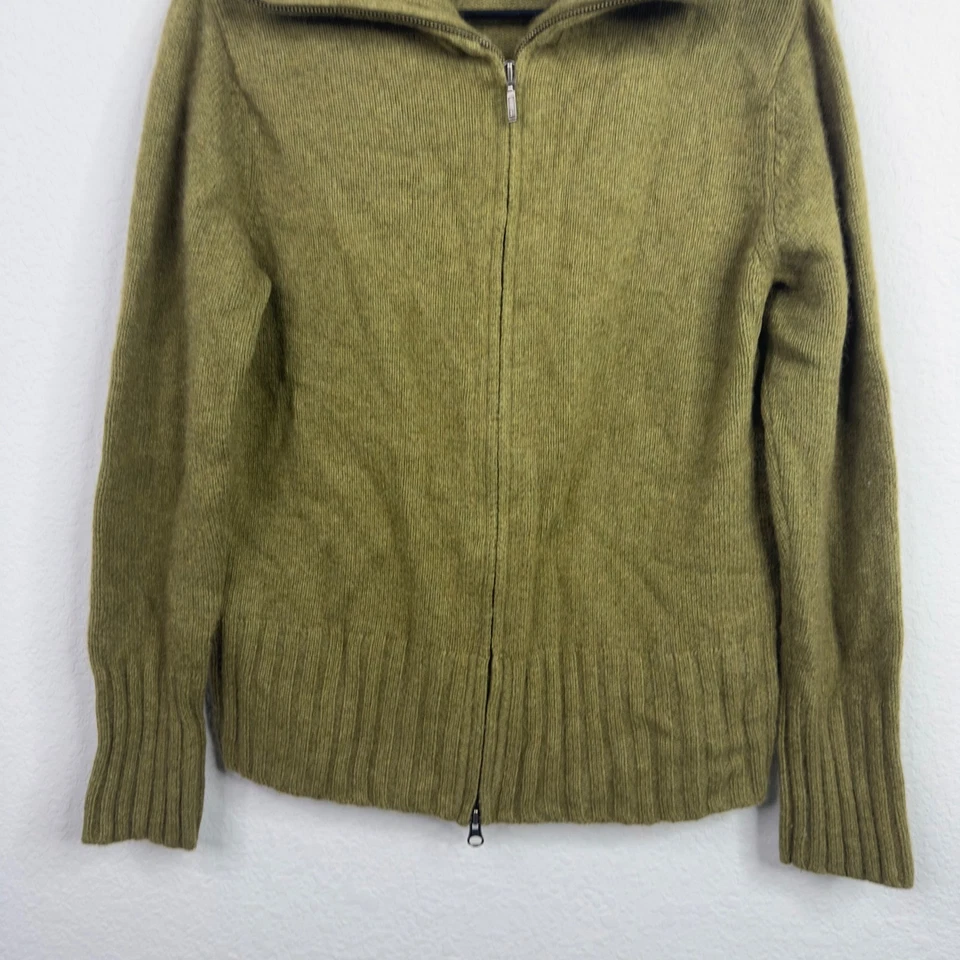Lands' End Cardigan Womens L Green Wool Cashmere Angora Zip Luxury Minimalist - Image 4 of 4