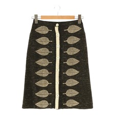 Mina Perhonen Happa Skirt Leaf Embroidery Silk Wool Brown Below Knee Used