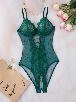 Ladies Sexy Lace & Mesh Contrast Bodysuit Lingerie Going Out Cheap24