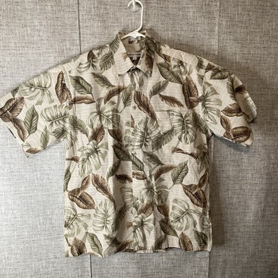 Pierre Cardin Hawaiian Men's Shirt Short Sleeve Size Large Cotton Leaf Pattern.