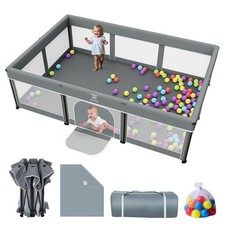 New Best Foldable Baby Playpen with Mat - 74"X50" Large Play Yard for Babies and