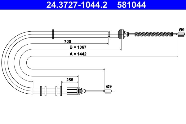 Right Rear ATE 24.3727-1044.2 Cable Pull, parking brake for RENAULT