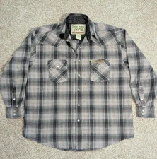 West Coast Choppers Shirt Mens Large Gray Plaid Jesse James Work Wear Pearl Snap