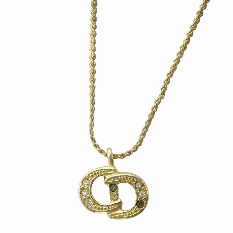 【Necklace】Christian Dior Necklace Accessory Pendant CD Logo Rhinestone Gold