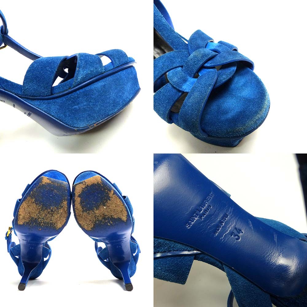 Sandali con tacco Yves Saint Laurent blu scamosciati donna taglia 34 autentici
