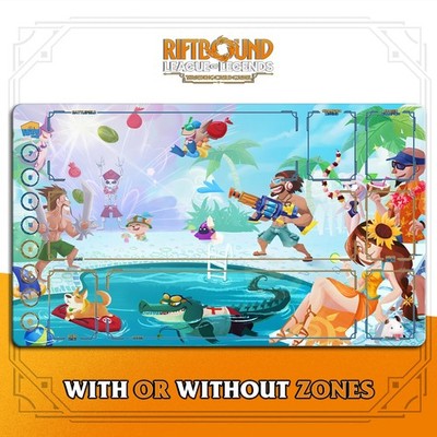RIFTBOUND LOL TCG Spielmatte 24x14''(60*35cm) | Happy Champ - genähte Kanten