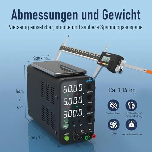 Labornetzteil, Jesverty Labornetzteil DC Regelbar Netzgerät(60V, 5A) mit 20W - Bild 4 von 4