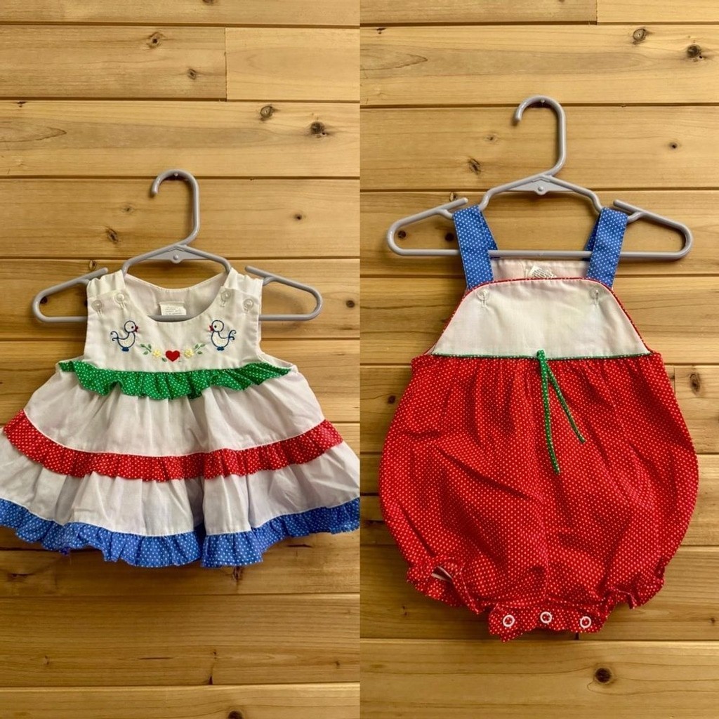 Bundle Vintage Baby Girl 3-6 Months Duck Colorful Cottagecore Dress & Bodysuit