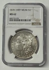 1878 Morgan Silver Dollar 7/8TF Weak NGC MS62