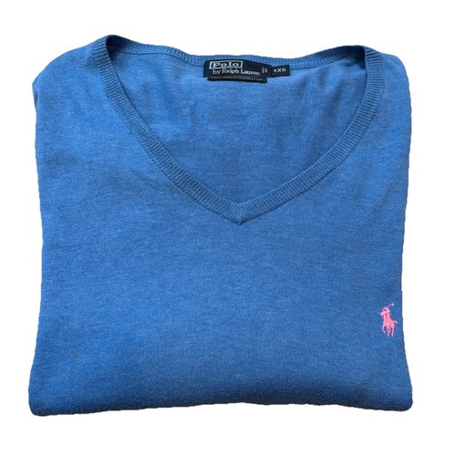 Polo Ralph Lauren Cornflower Blue Silk Cotton Cashmere V Neck Sweater Men's 4XB