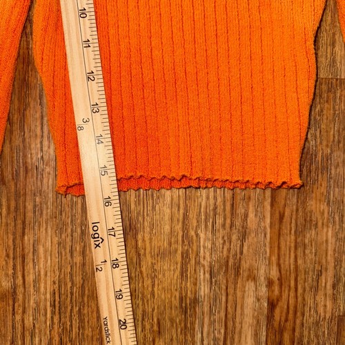 ZARA orange gerippter Crop Pullover S lang ausgestellte Ärmel Y2K Stretch Strick Oberteil Velma - Bild 9 von 10