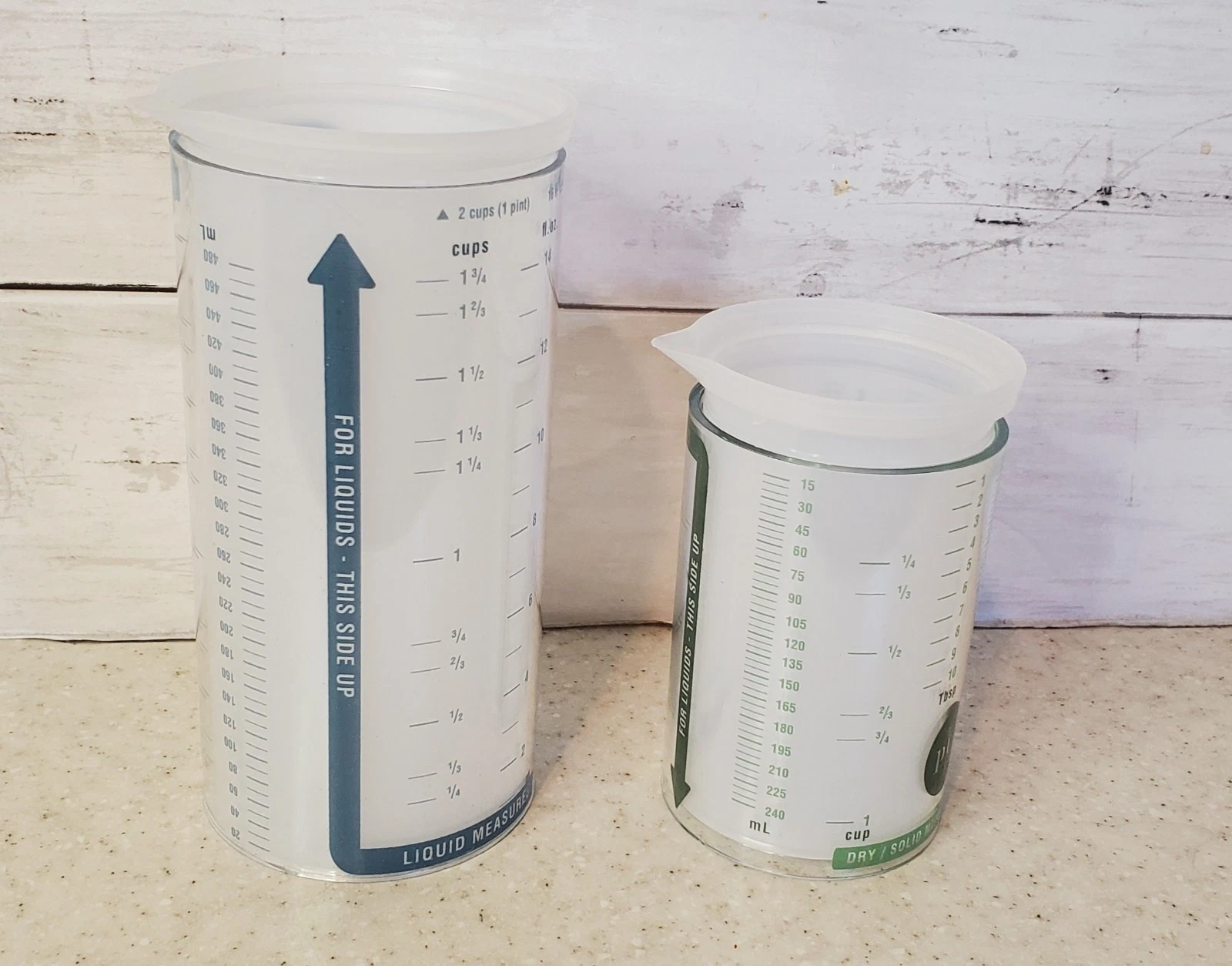 Pampered Chef Measure-All Measuring Cups Set 1 Cup & 2 Cup Adjustable Liquid Dry