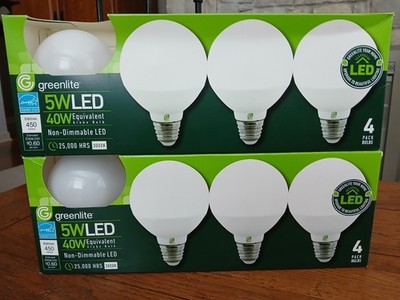 LOT OF (2) 4 PACKS- Greenlite 5W LED 40W EQUIVALENT GLOBE BULBS NON- DIMMABLE