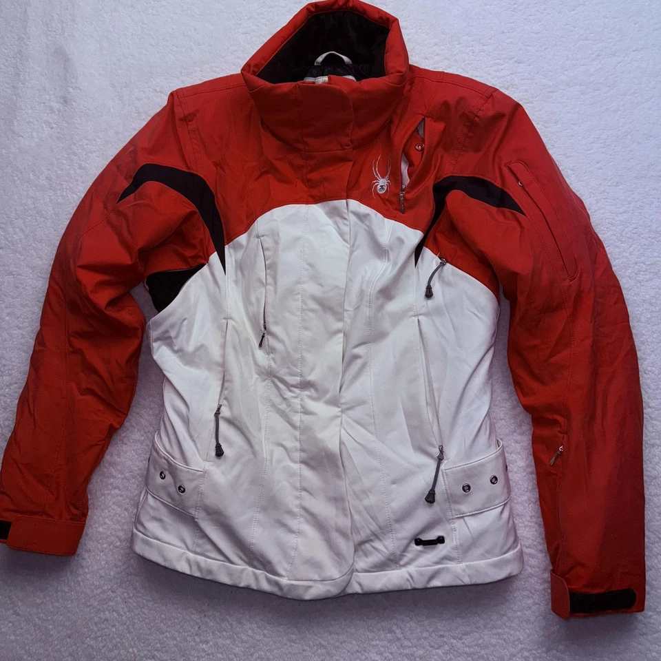 Chaqueta de esquí Spyder para mujer 4 roja blanca aislante falda en polvo L4028 Foto 4 de 4