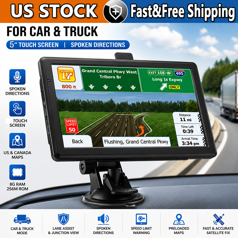 GPS Navigation For Car/Truck Touch Screen Maps w/ Spoken Direction 5" 8G+256M US