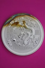 Rainbow Toned 2000 Year of the Dragon Australia $1 Dollar 1 Ounce Silver 1907