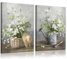 2pcs Country Daisy Canvas Wall Art Rustic Floral Wall Decor Vintage Farmhouse...