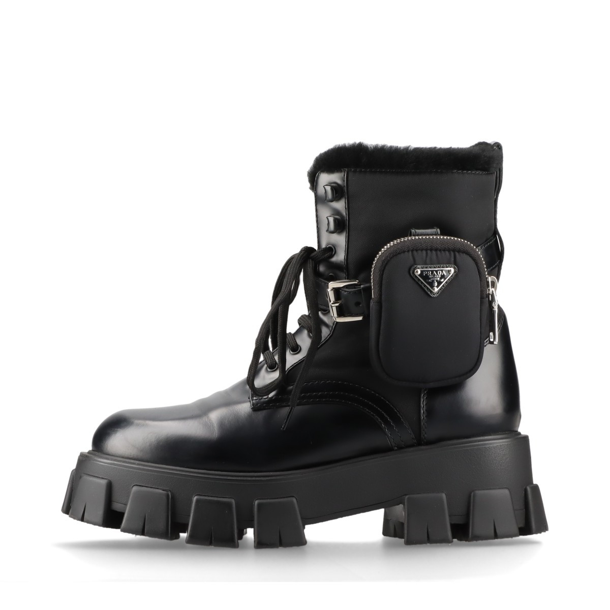 Prada Monolith Leather x nylon Short Boots 40 Unisex Black Prada Monolith Leather x nylon Short Boots 40 Unisex Black