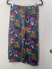 Vintage Multicolor Tropical Floral Midi Skirt Size Small Made in USA Sharon