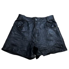 80s 90s Black Leather Sheep Skin Hot Pants Biker Grunge Witchy 26 Inch Waist