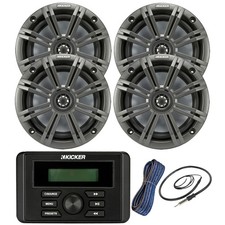Kicker KMC3 Marine USB Stereo Receiver, 4x 6.5" Speaker w/Grille, Antenna, Wire