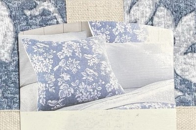 Linden Street French Country Veranda Euro Pillow Sham Blue White Floral Birds