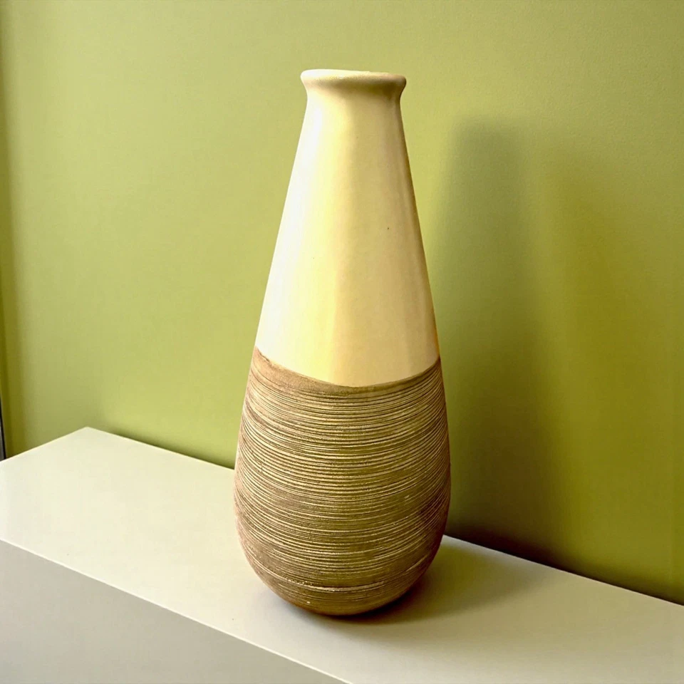 Habitat Brown & Cream Ridged Sgraffito “Scratch”  Bud Vase 25cm Tall Vintage 90s - Image 4 of 4