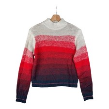 New American Eagle Women's Mock Neck Chunky Sweater Size Small Tan Red Striped