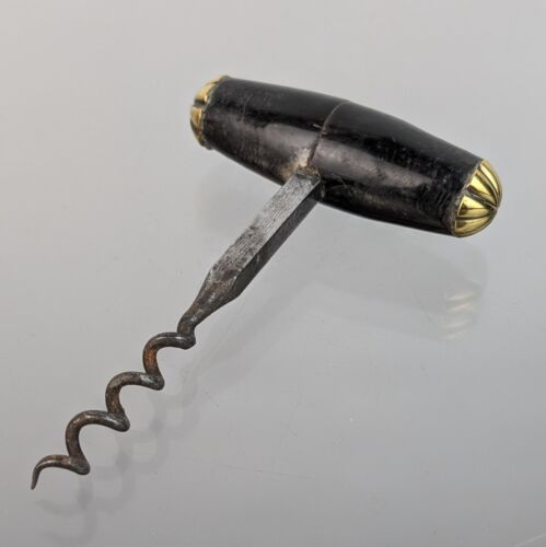 Antique Victorian Horn Handle Corkscrew Direct Straight Pull Brass end Wine 12cm - Picture 6 of 13