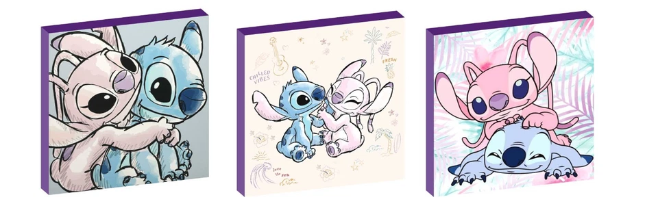 STITCH and ANGEL SET OF 3 WALL ART PLAQUES/CANVAS PICTURES