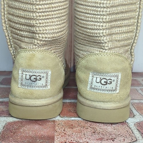 UGG Y2K Classic Cardy Knit Sweater Boots 7 Chestnut Tall Shearling RARE Retired - Picture 9 of 15