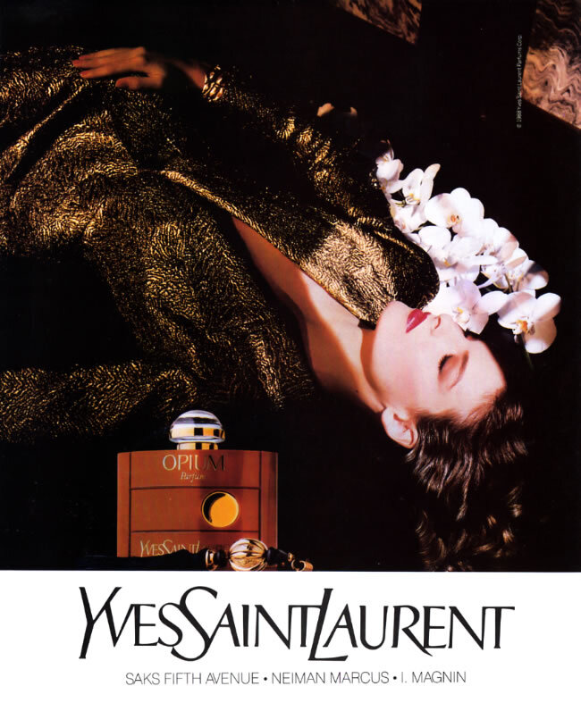 1988 YSL Yves Saint Laurent Opium perfume Linda Evangelista 1-page