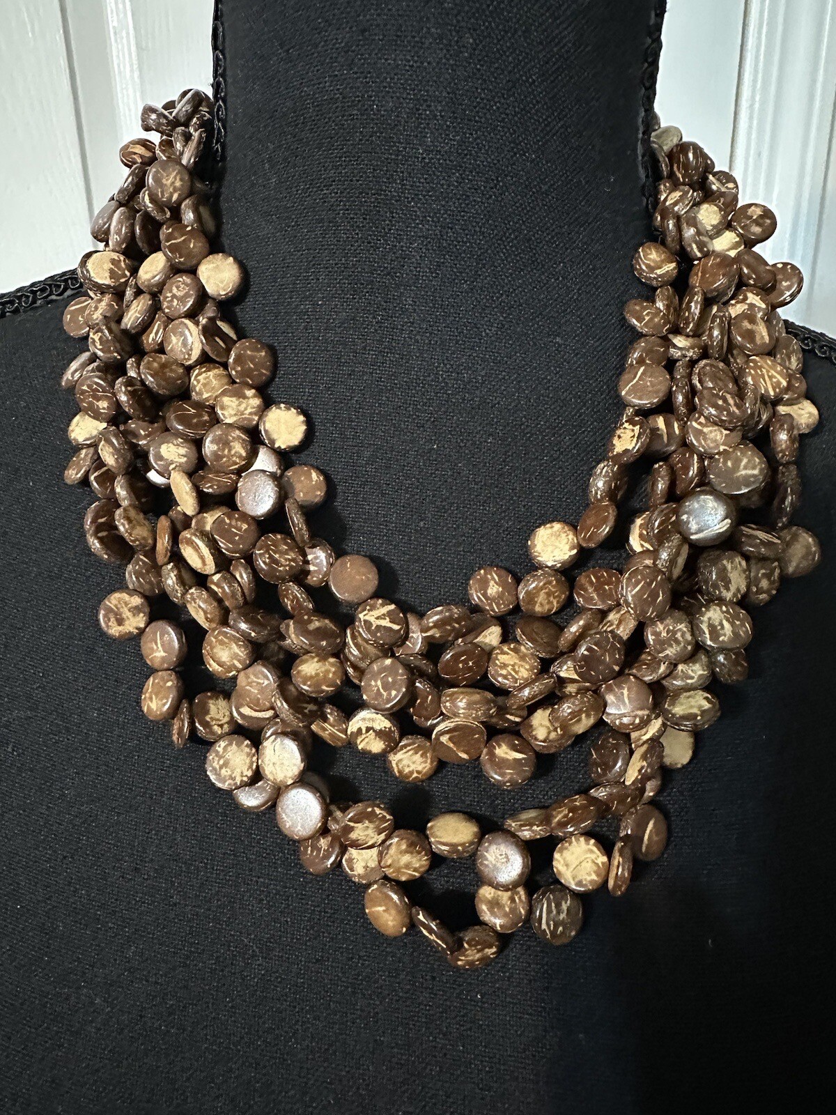 Vintage Boho MultiStrandTribalNecklaceWoodenBeads - image 1
