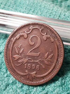 1896 Austrian 2 Heller Coin ,KM2801 ~ Austria WW1 Heavily Circulated Bronze Coin