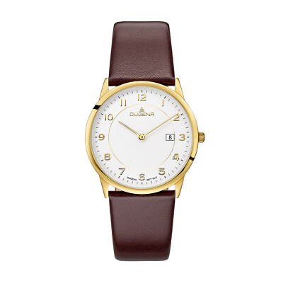 Dugena Herren-Armbanduhr Modena XL, Quarz, Edelstahl, Lederarmband, bar