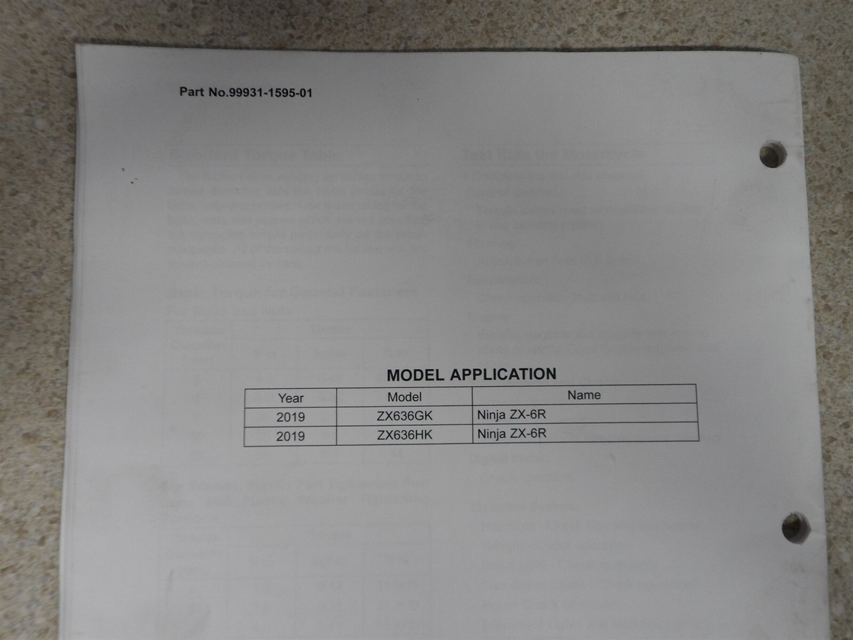 OEM Kawasaki Assembly & Preparation Manual 2019 ZX636 ZX-6R 99931