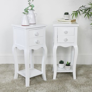 Pair Slim White Bedside Tables Vintage Shabby Chic French Bedroom Furniture Set Ebay