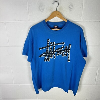 Vintage Stussy Hemd Herren Extra Large Blau Schwarz Monogramm Skater Y2K Spell Out