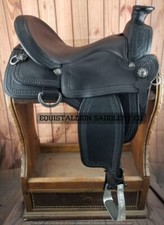 western black leather horse wade tree saddle ranch roping leather seat