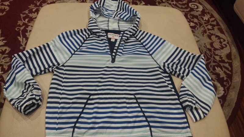 HUNTER BY TARGET HOODED WIND BREAKER RAIN JACKET BLUE STRIPES YOUTH SZ XL 14-16