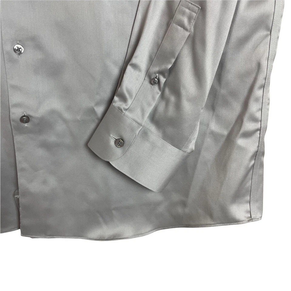 Murano Men's Sz 17-35 Gray Sheen Long Sleeve Blue White Shirt - Image 3 of 4