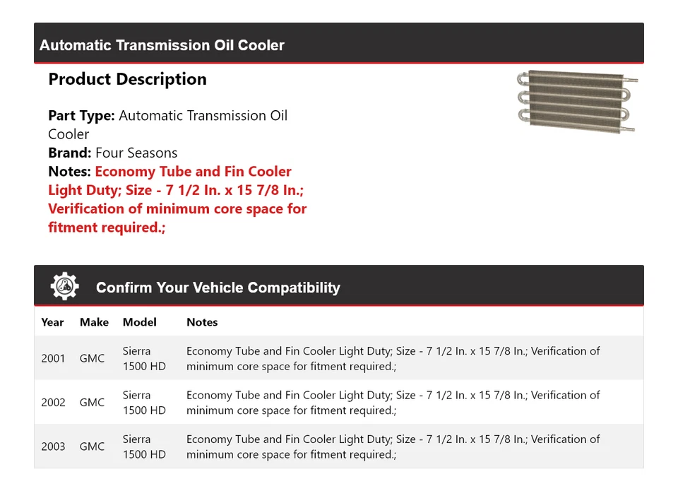 For 2001-2003 GMC Sierra 1500 HD Automatic Transmission Oil Cooler 4 Seasons - Image 2 of 4