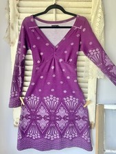 Fit & flare Knee-length LongSleeve Purple Knit Dress, Tie Back, Small, V-neck
