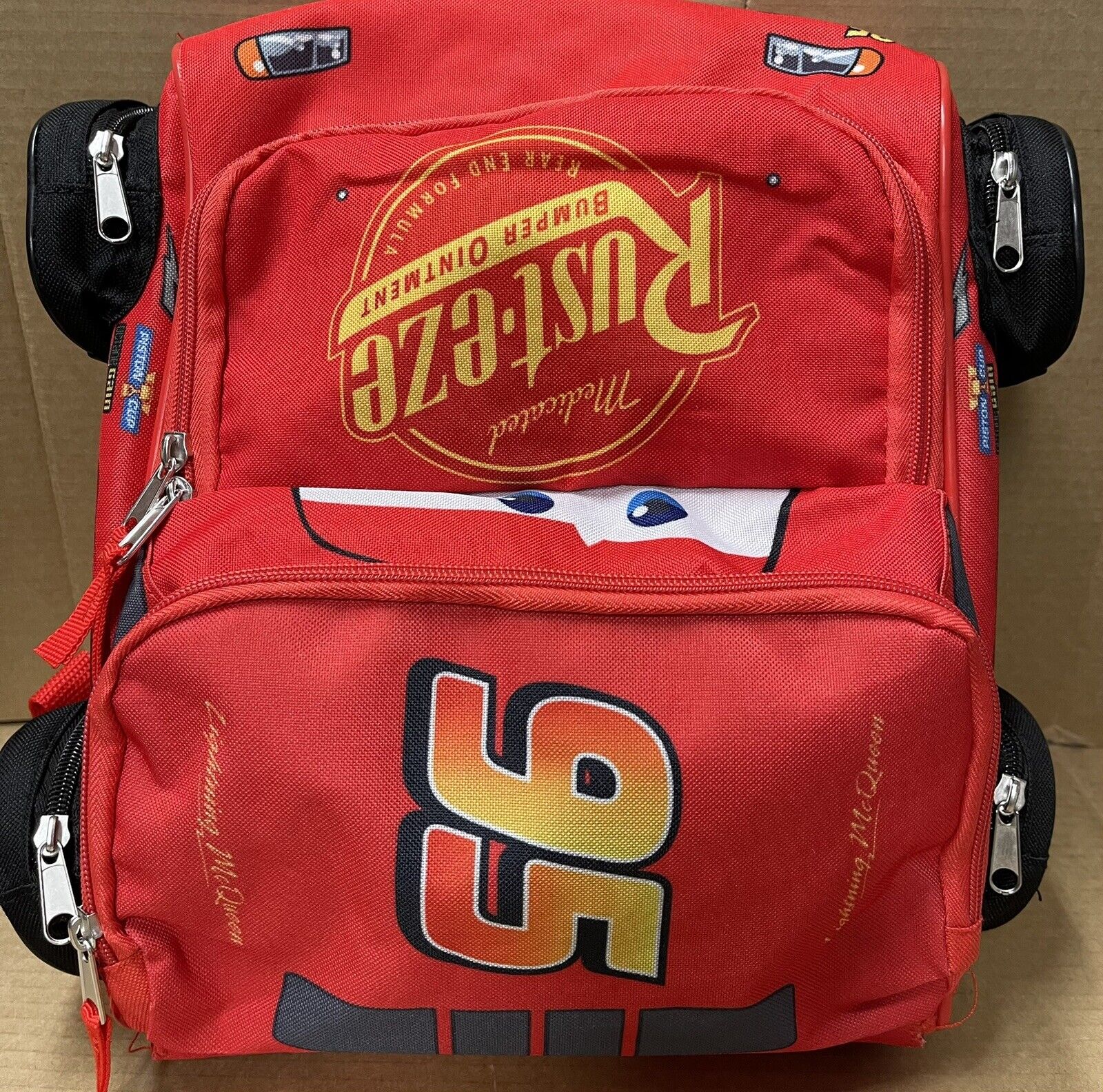 Disney Pixar Lightning McQueen Rust-eze Backpack Red Kids Race Car