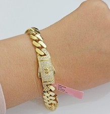 Real 14k Yellow Gold Bracelet Monaco Cuban Link 10mm 9inch Mens 14kt w/ Box Lock