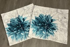 Teal and Gray Flower Pillow Covers 18" x 18" New 