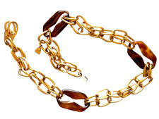 38" Gold tone Chain Belt MORRIS MOSKOWITZ w/ Fake tortious shell Vintage 1980s